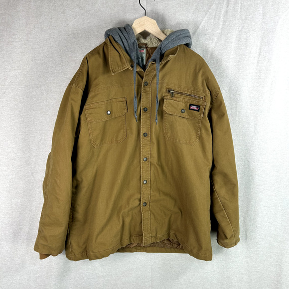 Dickies Mens Hooded Quilt Lined Canvas Work Jacket 2XL Heavyweight Chore Farm - Picture 1 of 9